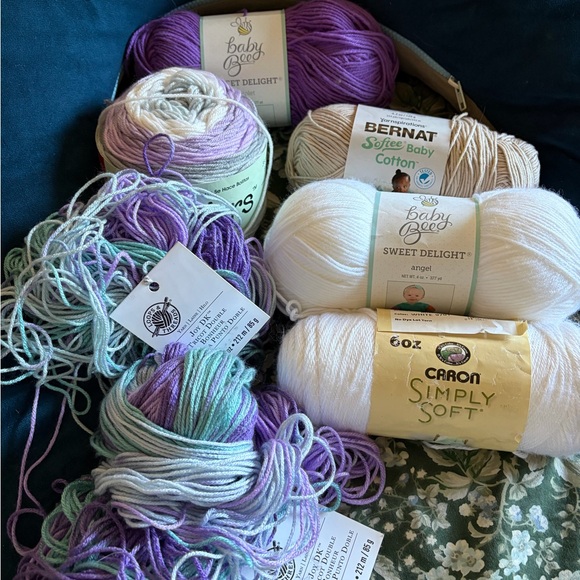 Assorted Baby & Soft Cotton Yarn Bundle in White, Lavender, Mint - Picture 2 of 12
